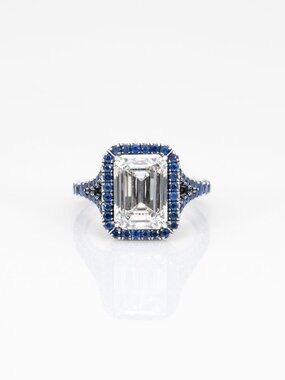 3.65ct Lab Grown Diamond Estate Ring with Blue Sapphire Accents: Platinum